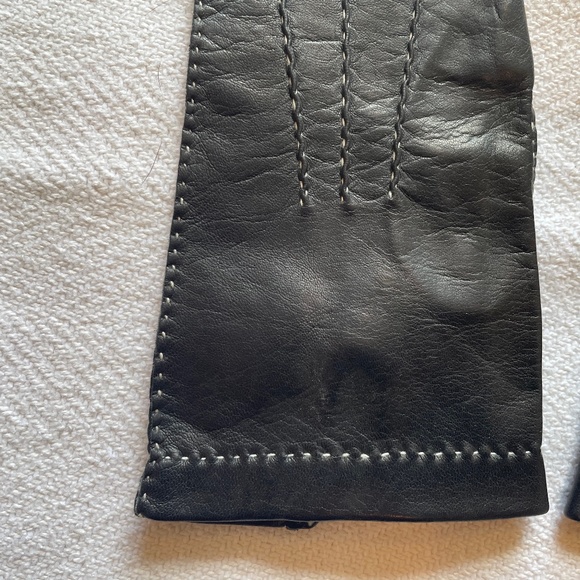Vintage Kid Leather Black Gloves w/ White Stitch - Picture 2 of 3